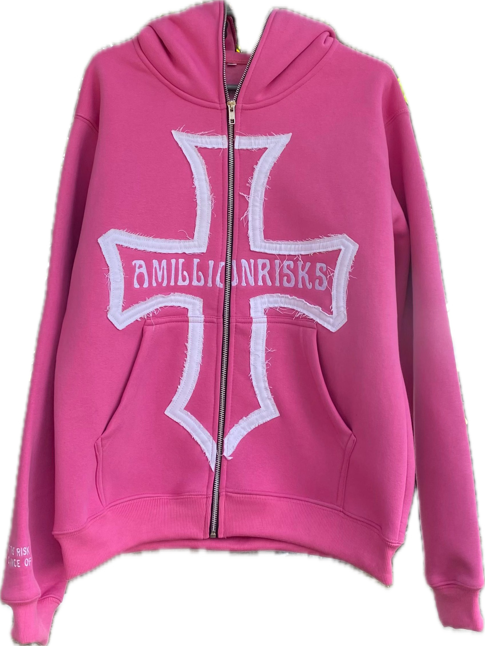 'Volume 1" PINK AND WHITE AMILLIONRISKS FULL ZIP HOODIE