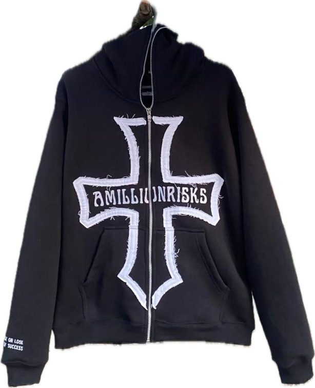 "VOLUME 1" BLACK AND WHITE AMILLIONRISKS FULL ZIP HOODIE