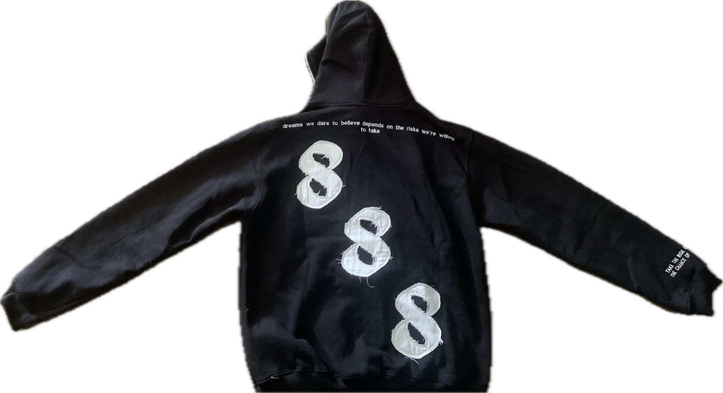 "VOLUME 1" BLACK AND WHITE AMILLIONRISKS FULL ZIP HOODIE